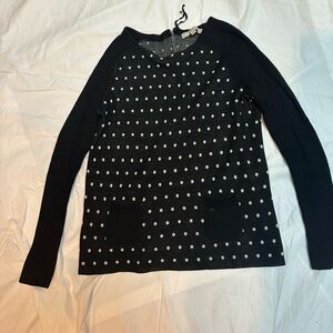 LOFT Black Sweater with White Dot Stitching